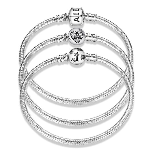 Pulsera de Plata Esterlina S925 con Cadena de Serpiente y Dijes Intercambiables