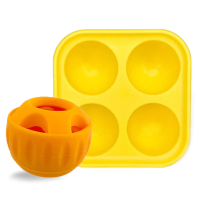 Green silicone treat-dispensing dog toy and yellow silicone slow feeder mat with four round compartments. - Image 9