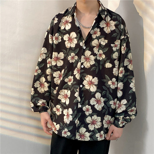 Camisa Floral Retro Holgada de Manga Larga para Hombre - Image 22