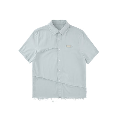 Camisa de Mezclilla Desteñida con Puños Deshilachados - Image 5