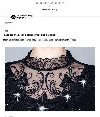 Blusa Cuello Alto con Encaje y Strass - Ajuste Slim para Otoño e Invierno - Image 24