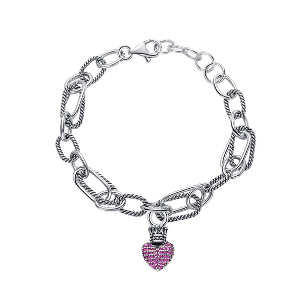 Pulsera de Plata Esterlina S925 Mujer con Dijes Vintage Corona y Corazón - Image 5