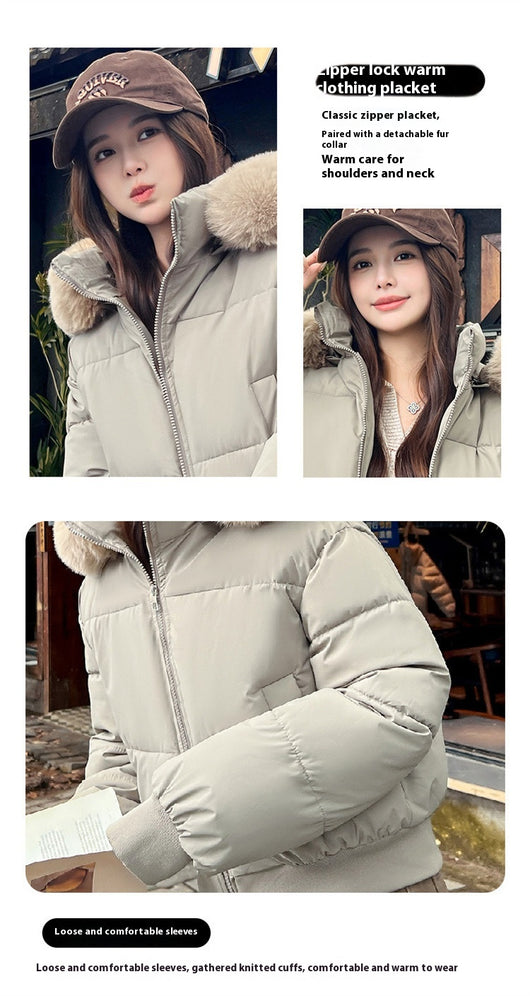 Chaqueta Acolchada Corta de Algodón con Cuello de Pelaje - Image 12