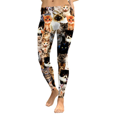 Leggins Estampado Digital Gato Pantalones Ajustadores para Mujer