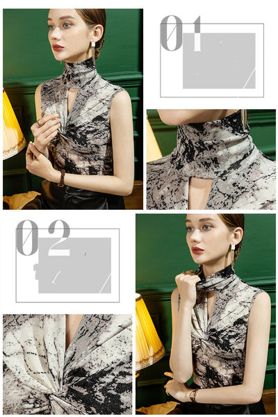 Blusa de Cuello Alto con Malla Transparente y Detalle Calado - Image 14