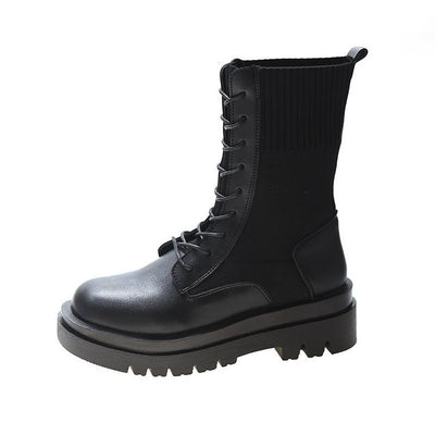 Botas Tobilleras Plataforma Estilo Británico Tejidas Elásticas - Image 2