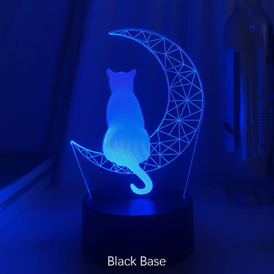Lámpara LED 3D Decorativa Luna y Gato - Luz Acrílica Interior - Image 6