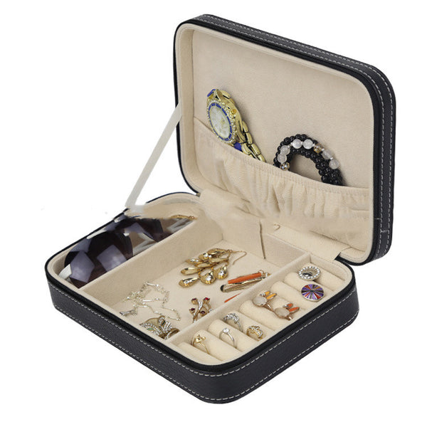 Estuche de Cuero para Joyas y Gafas con Cierre de Cremallera
