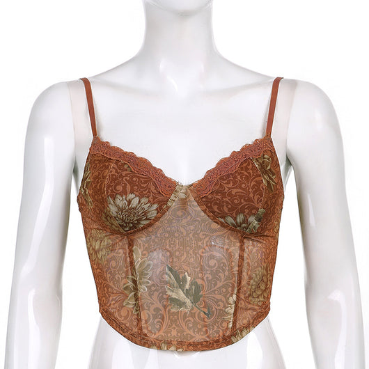 Slip Bohemio de Malla Estampada con Tirantes Finos - Marrón - Image 7