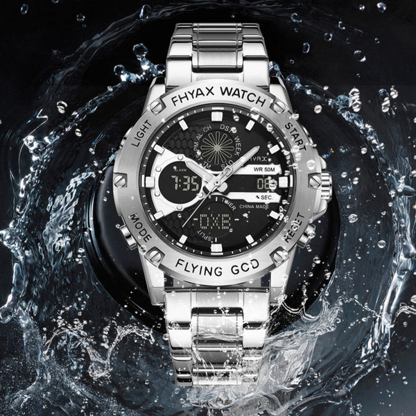 Reloj Empresarial Doble Pantalla Luminoso Resistente al Agua
