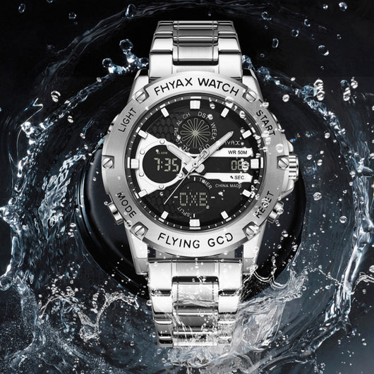 Reloj Empresarial Doble Pantalla Luminoso Resistente al Agua