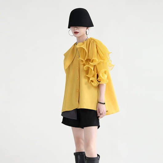 Camisa Suelta con Volantes e Hilvanado Irregular - Image 5