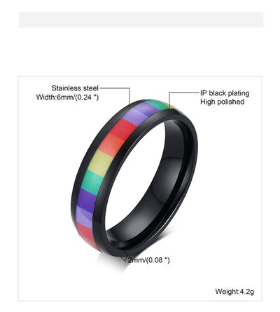 Anillo de Acero Titanio Negro con Seis Colores Pride - Image 6