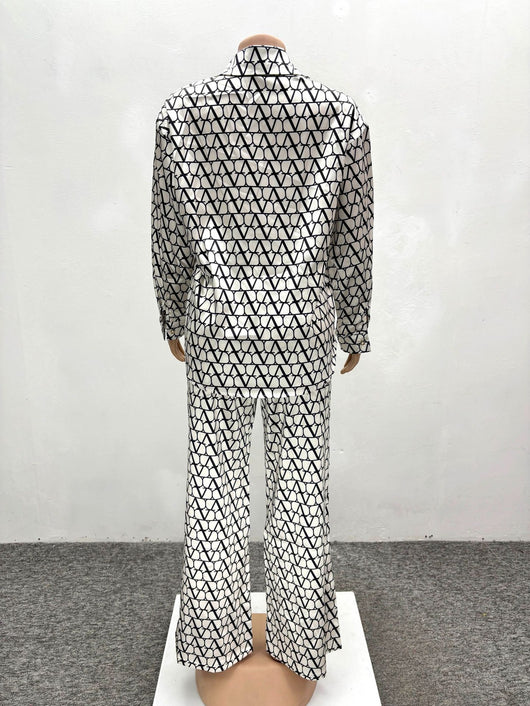 Conjunto de Dos Piezas: Camisa Estampada de Manga Larga y Pantalón Ancho - Image 7