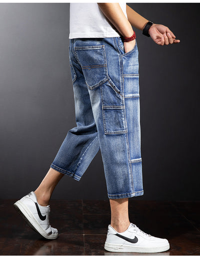Pantalones Cortos Denim Holgados Hasta la Rodilla para Hombre Talla Mediana - Image 9