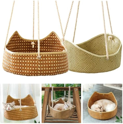 Hamaca Respirante para Gatos - Cama Elevada de Ratán con Ganchos de Metal - Image 11