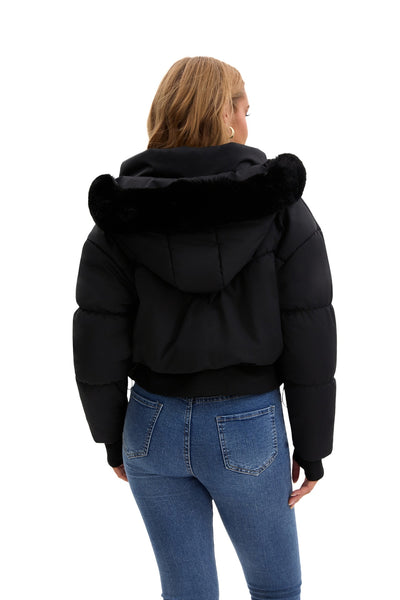 Chaqueta de Algodón Corta con Capucha y Cuello de Pelaje para Mujer - Image 17