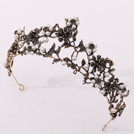 Corona Nupcial Barroca con Perlas y Diamantes Negros Floral - Image 6