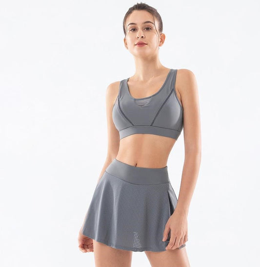 Conjunto Deportivo Yoga Mujer: Sostén Fitness y Falda Cintura Alta