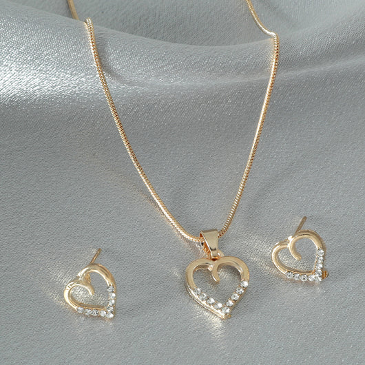 Conjunto de Collar y Aretes Corazón de Circón - Cadena Elegante para Suéter - Image 5