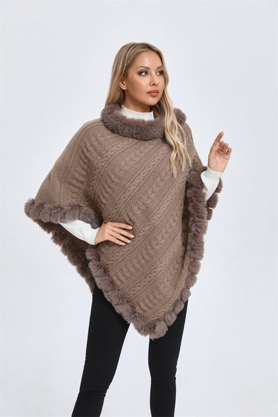 Poncho Tipo Capa de Punto Grueso con Cuello de Pelaje - Image 27