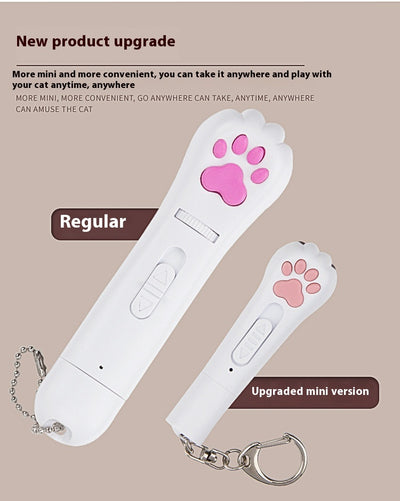 Light purple paw-shaped cat laser pointer toy with USB charging, featuring multiple red laser patterns, soft white light, and UV light. - Image 13