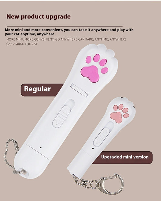Light purple paw-shaped cat laser pointer toy with USB charging, featuring multiple red laser patterns, soft white light, and UV light. - Image 13