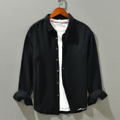 Camisa Manga Larga Algodón Puro Color Sólido para Hombre - Image 8