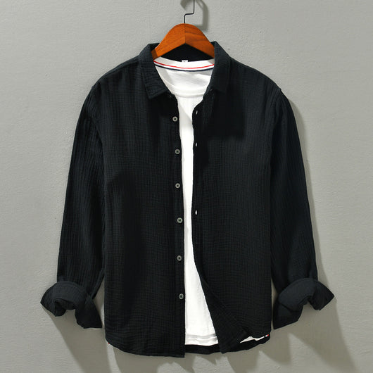 Camisa Manga Larga Algodón Puro Color Sólido para Hombre - Image 8