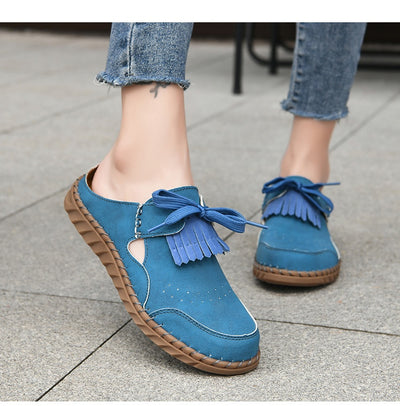 Pantuflas Cerradas de Encaje Artesanales para Mujer con Costura Retro - Image 13