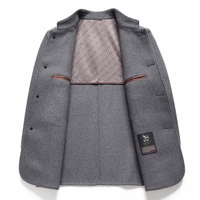 Abrigo de Lana Reversible con Cuello Mao de Largo Medio para Hombre - Image 4