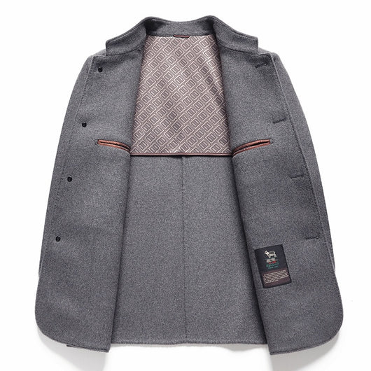 Abrigo de Lana Reversible con Cuello Mao de Largo Medio para Hombre - Image 4