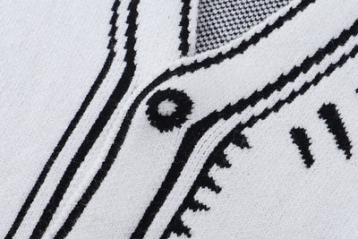Cardigan Tejido Estilo Cómics Graffiti Blanco y Negro - Image 7