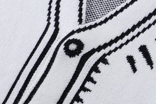 Cardigan Tejido Estilo Cómics Graffiti Blanco y Negro - Image 7