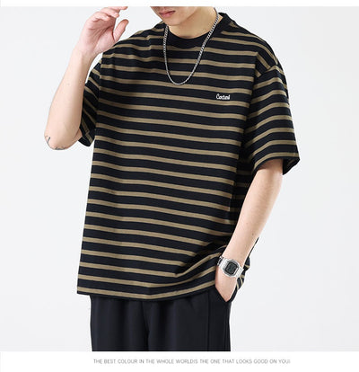 Camiseta Rayada Hombre Marca Americana - Corte Relajado Cuello Redondo - Image 10
