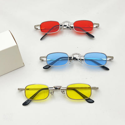 Black retro hip hop sunglasses with dark rectangular lenses and a sleek metal frame on a white background. - Image 11