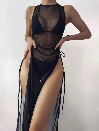 Traje de Baño Tres Piezas con Malla y Abertura Lateral - Image 5