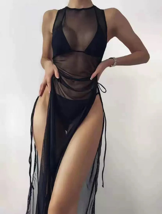 Traje de Baño Tres Piezas con Malla y Abertura Lateral - Image 5