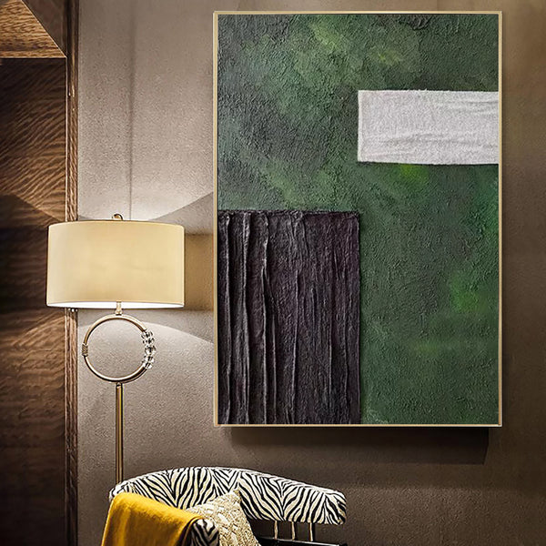 Cuadro Abstracto Moderno en Lienzo - Arte Texturizado Verde para Sala de Estar