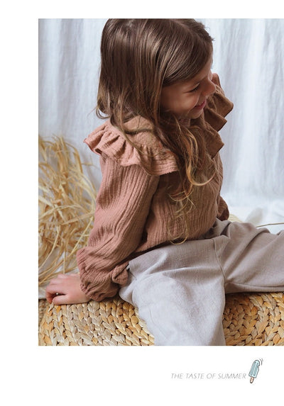 Blusa Infantil Cuello Redondo Mangas Largas Volantes Doble Capa - Image 9