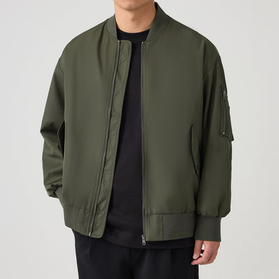 Chaqueta Piloto Holgada con Cuello Beisbolero para Hombre