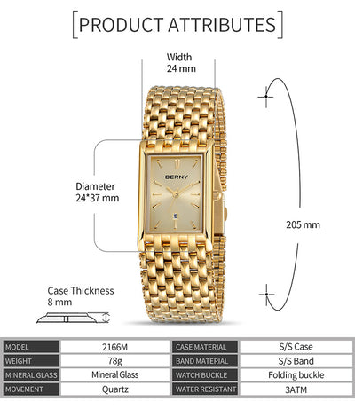 Reloj de Cuarzo Rectangular Dorado Ultrafino para Hombre - Image 18