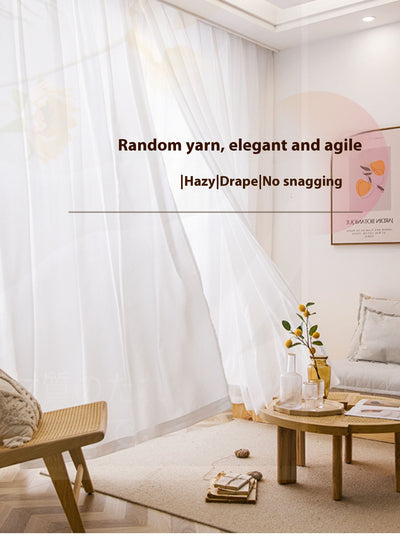 White translucent thickened sunscreen curtain made of hemp yarn with grommet top, hanging in a modern window. - Image 13
