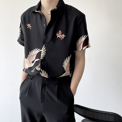 Camisa Retro Estilo Chino con Grúa para Hombre - Manga Corta Verano - Image 4
