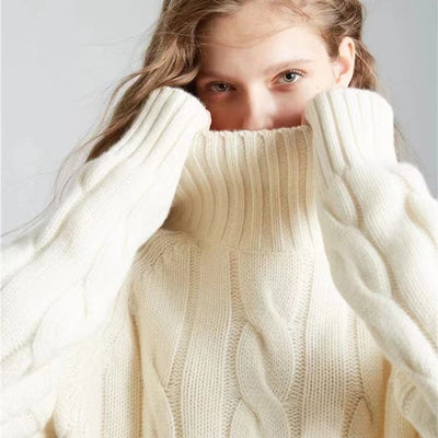 Suéter de Cuello Alto Tejido Grueso Estilo Relajado para Mujer - Image 4