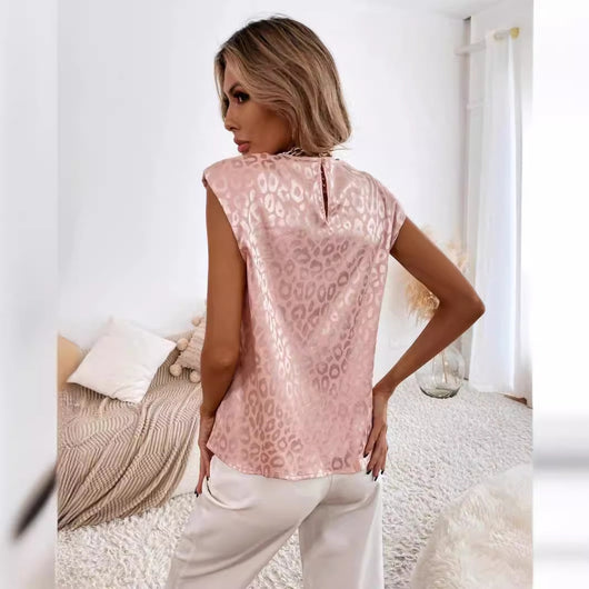 Blusa Satinada Suelta de Manga Corta para Mujer - Image 3