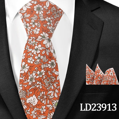 Corbata Casual de Algodón con Estampado Floral 6cm + Pañuelo de Bolsillo - Image 43