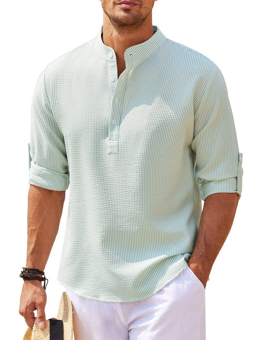 Camisa Casual Manga Larga Cuello Mao Hombre Color Sólido - Image 10