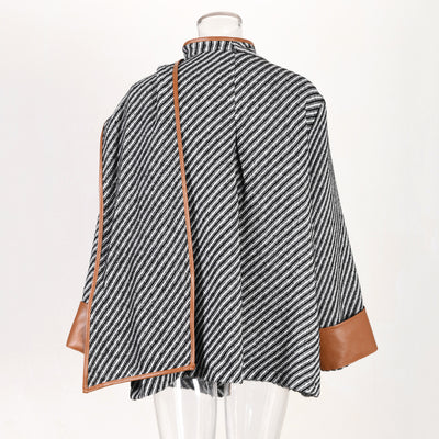 Abrigo de Lana Rayado con Cuello Maillard para Otoño e Invierno - Image 8
