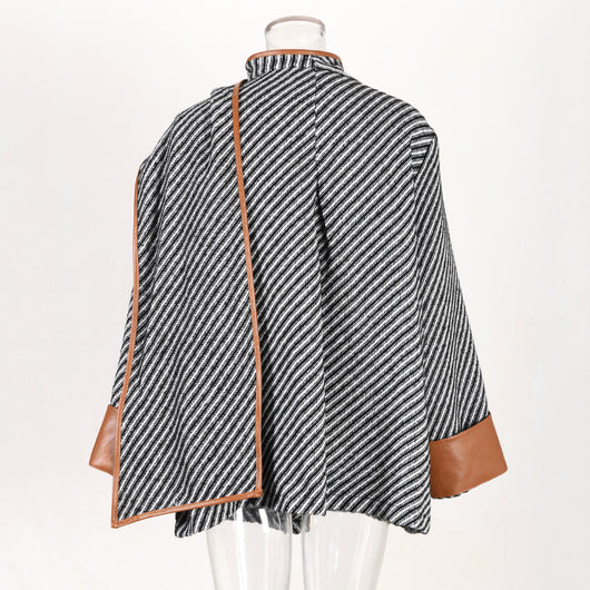 Abrigo de Lana Rayado con Cuello Maillard para Otoño e Invierno - Image 8